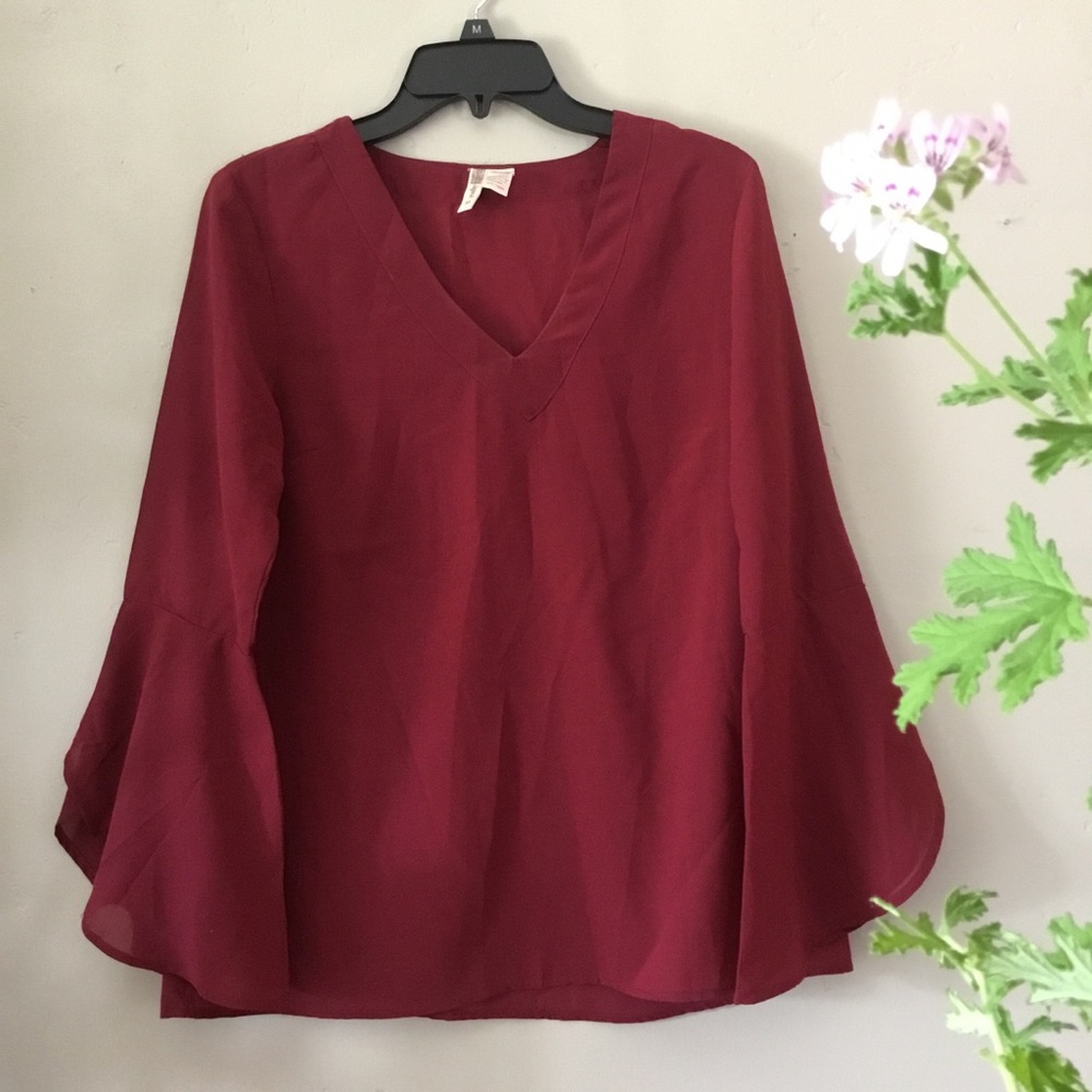 Burgundy V-neck Blouse